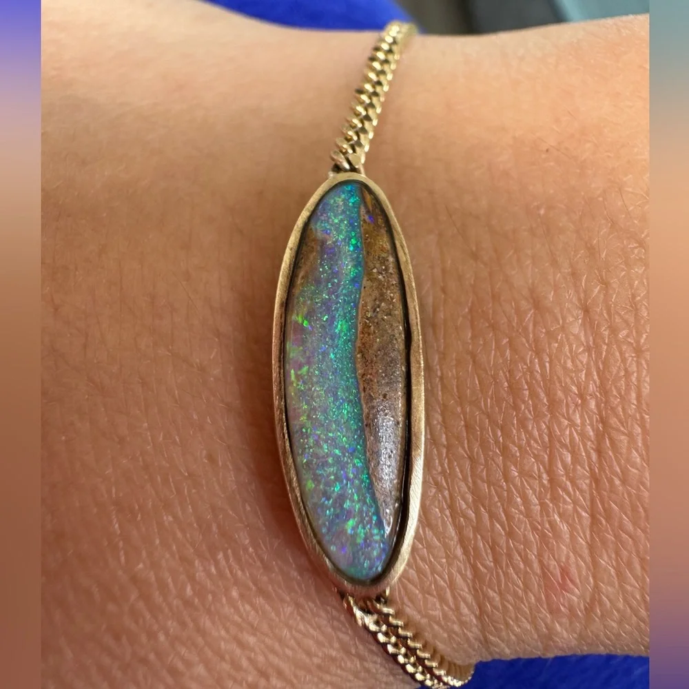 14k Gold Solid Opal Bracelet - Picture 7 of 16